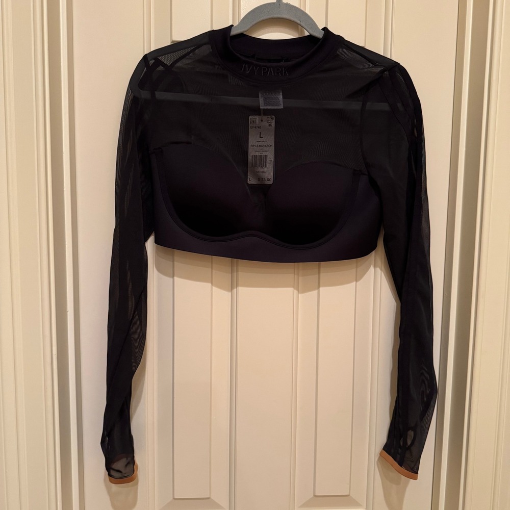 Adidas Ivy Park Crop Top Women Large Black Mesh Long Sleeve Bra GP4746 NWT